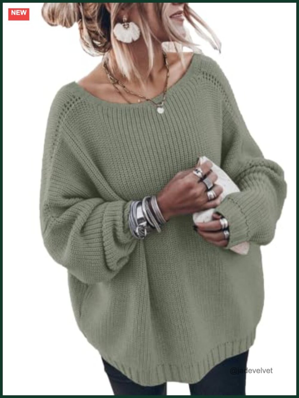 Oversized Cotton Sweater Crew Neck Long Sleeve Loose Knit Pullover